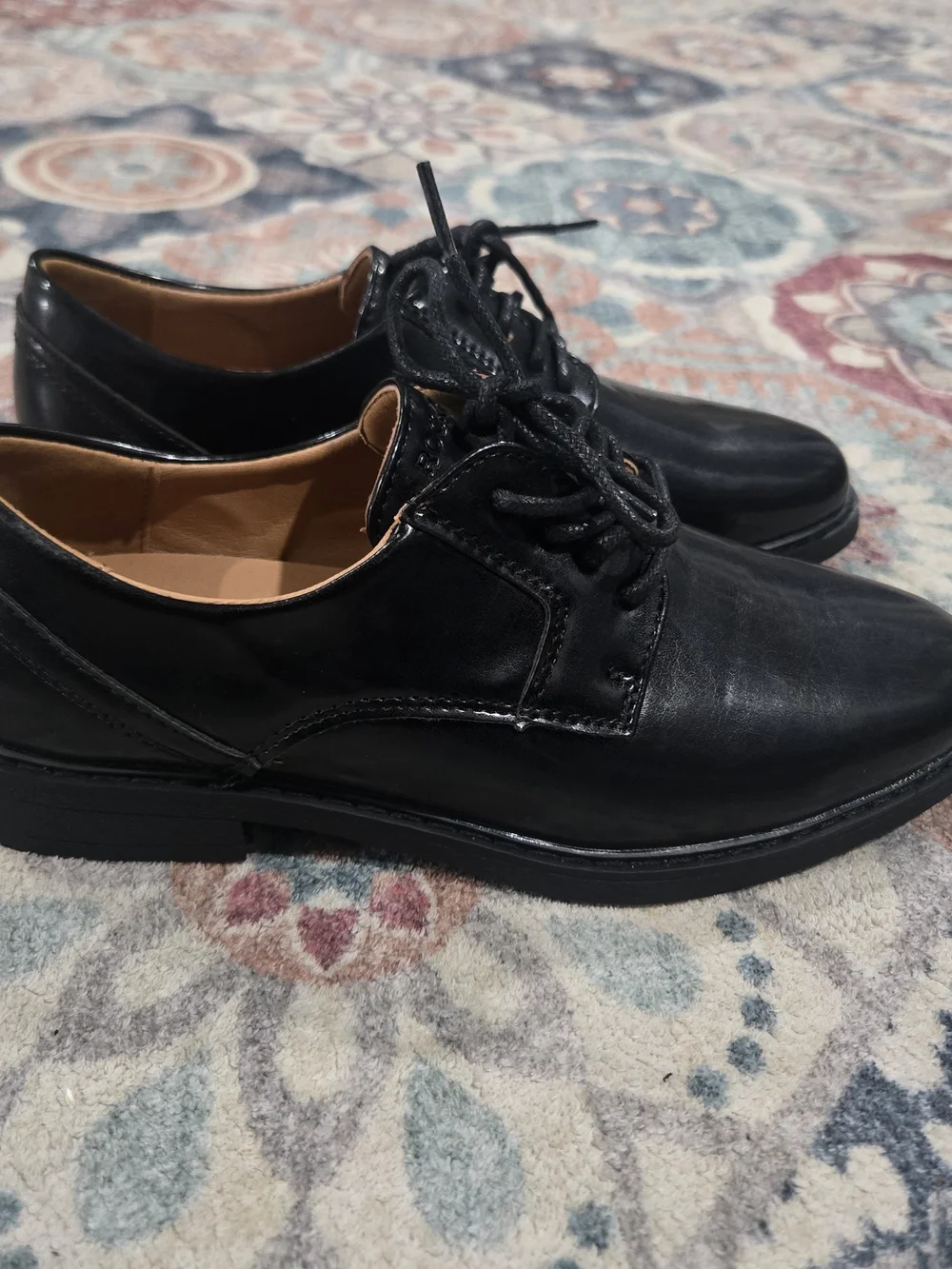 Rockport Boys 4 Classic Black Patent Leather Lace-Up Dress Shoes